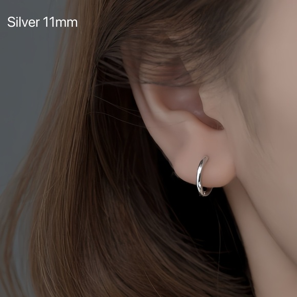 Plain silver small hoop earrings-11mm SH001 Silver - Picture 10 of 10